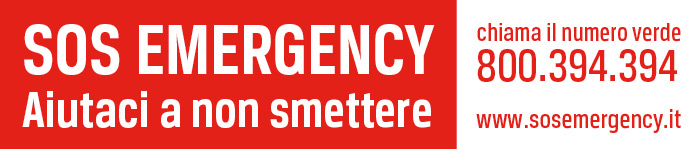SOS EMERGENCY Aiutaci a non smettere. Dona online su www.sosemergency.it o chiama il numero verde 800.394.394